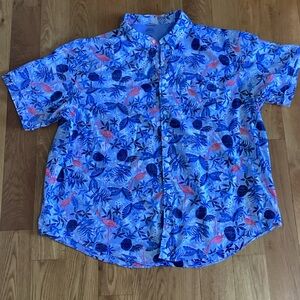 Izod Blue Tropical Print Short-Sleeve Button-Down Shirt